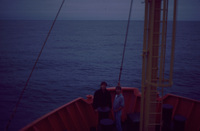 Chris and Tom on the bow in an amazingly calm Drake Passage thumbnail