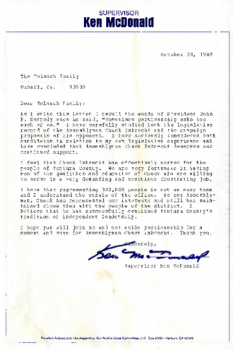 Supervisor Ken McDonald Letter to Tolmach Family thumbnail
