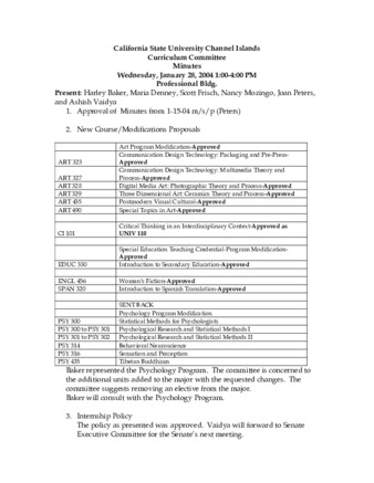 Curriculum Committee Meeting Minutes for January 28, 2004 thumbnail