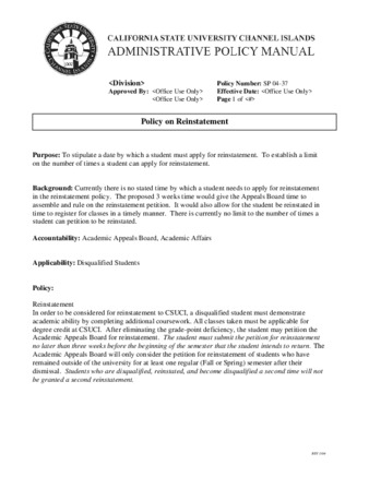 SP 04-37 Policy on Reinstatement thumbnail