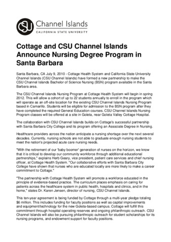 Cottage and CSU Channel Islands Announce Nursing Degree Program in Santa Barbara thumbnail