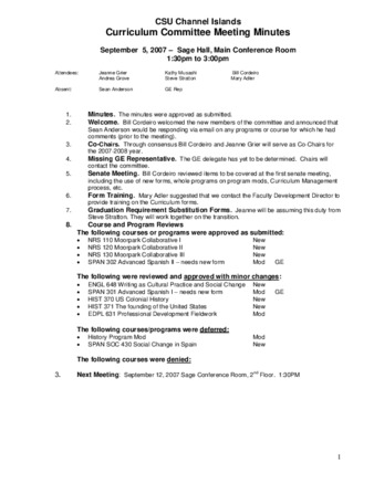 Curriculum Committee Meeting Minutes for September 9, 2007 thumbnail
