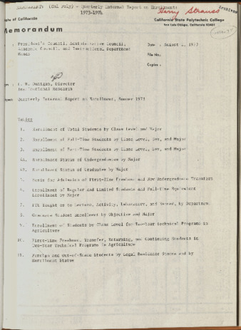 Quarterly Internal Report on Enrollment, Summer 1973 thumbnail