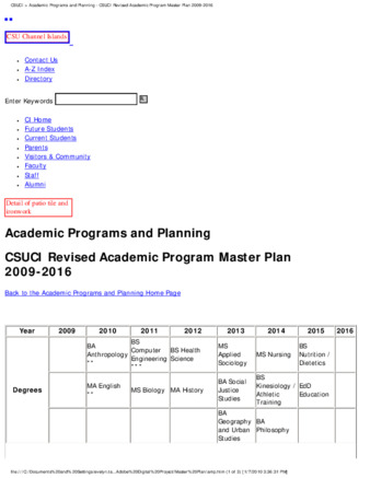 2009-2016 Revised Academic Master Plan thumbnail