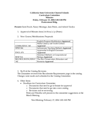 Curriculum Committee Meeting Minutes for February 13, 2004 thumbnail