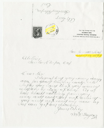 Letter from M. F. Taylor thumbnail