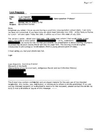 E-mail from Lupe Anguiano to Mimi Kairschner thumbnail