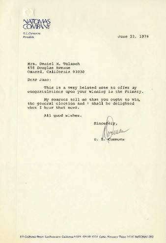 Letter to Jane Tolmach from D.L. Commons thumbnail