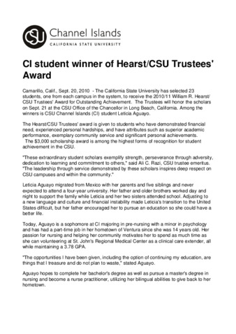 CI student winner of Hearst/CSU Trustees' Award thumbnail