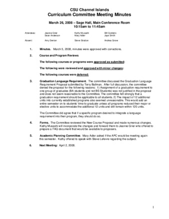 Curriculum Committee Meeting Minutes for March 26, 2008 thumbnail