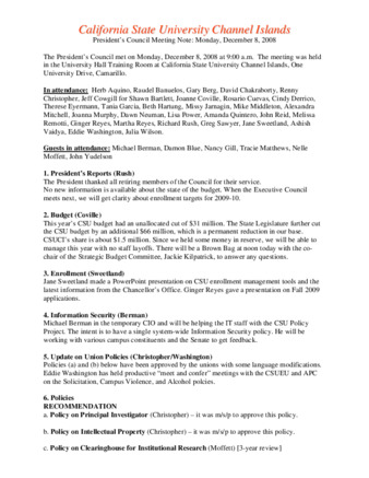 California State University Channel Islands: President's Council Meeting Notes: Monday, December 8, 2008 thumbnail