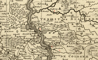 Map showing Oberkassel on the east side of the Rhine, and the village of Honnef near Breitbach, and Siegburg in the north east thumbnail