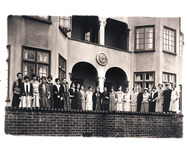 [Kappa Alpha Theta Group Photo Behind Brick Gate (Copy Negative)] thumbnail