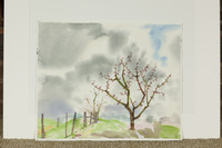 Budding Tree With Clouds And Fence thumbnail