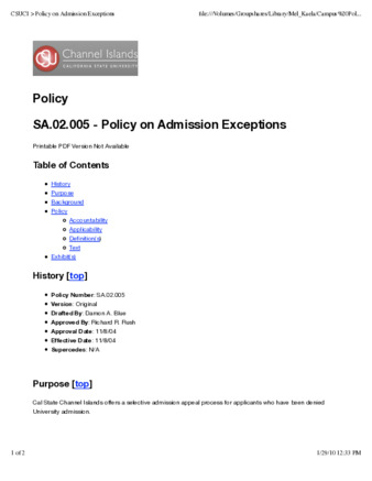 SA.02.005 - Policy on Admission Exceptions (Superseded by SA.02.006) thumbnail