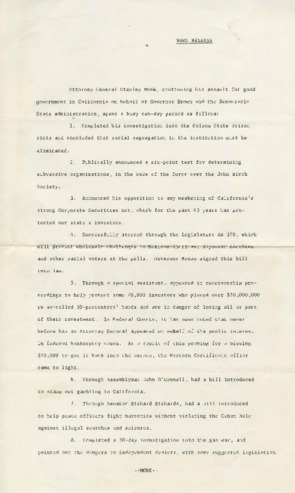 News Release regarding Attorney General Stanley Mosk thumbnail