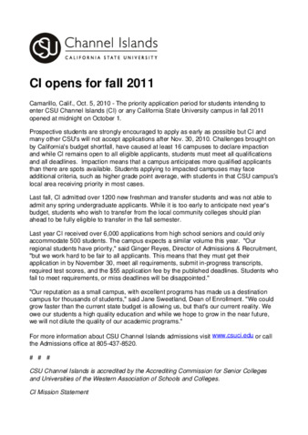 CI opens for fall 2011 thumbnail