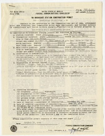 FCC FM Broadcast Station Construction Permit for KCPR, October 27, 1969 thumbnail