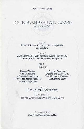 Santa Monica College Distinguished Alumni Award Luncheon Menu thumbnail