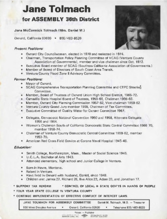 Jane Tolmach for Assembly 36th District thumbnail
