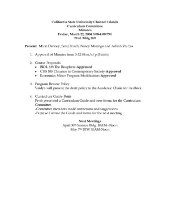 Curriculum Committee Meeting Minutes for March 22, 2004 thumbnail