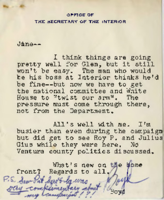 Letter to Jane Tolmach from Boyd thumbnail