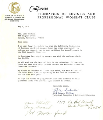 Letter to Jane Tolmach from Rita Dobson thumbnail