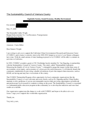 Memo to Senator Cathie Wright thumbnail
