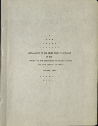 Annual report to the State Board of Education on the Progress of the California Polytechnic School, San Luis Obispo, 1937 thumbnail