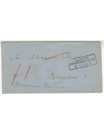 Envelope for a letter sent by Herman Grimm to A. W. Thayer in Berlin (September 9, 1856?) thumbnail