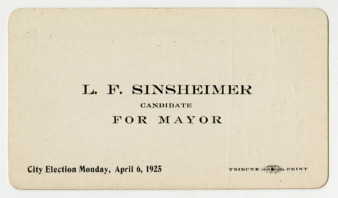 L. F. Sinsheimer: candidate for mayor, 1925 thumbnail
